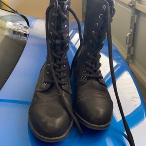 Black lace zip up boots